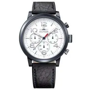 Tommy Hilfiger Men’s Quartz Black Leather Strap White Dial 46mm Watch 1791235