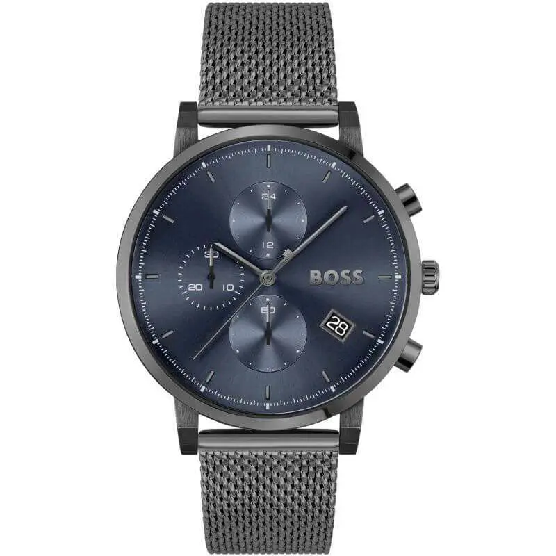 Hugo Boss Men’s Quartz Grey Stainless Steel Blue Dial 43mm Watch 1513934