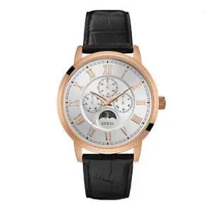 Guess Men’s Quartz Black Leather Strap White Dial 44mm Watch W0870G2 UAE DUBAI AJMAN SHARJAH ABU DHABI RAS AL KHAIMA UMM UL QUWAIN ALAIN FUJAIRAH