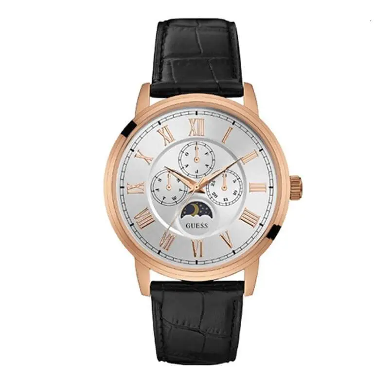 Guess Men’s Quartz Black Leather Strap White Dial 44mm Watch W0870G2 UAE DUBAI AJMAN SHARJAH ABU DHABI RAS AL KHAIMA UMM UL QUWAIN ALAIN FUJAIRAH