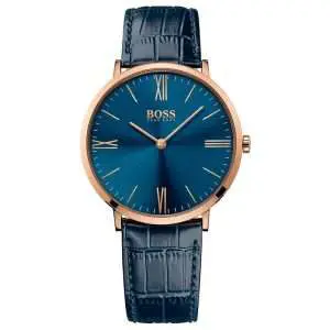Hugo Boss Men’s Quartz Blue Leather Strap Blue Dial 40mm Watch 1513371