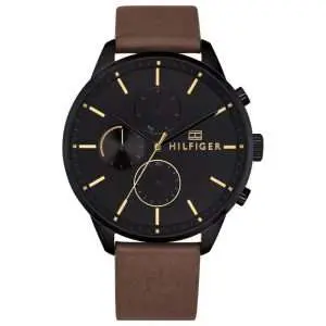 Tommy Hilfiger Men’s Quartz Brown Leather Strap Black Dial 44mm Watch 1791977