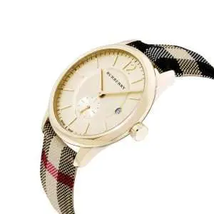 Burberry Unisex Quartz Multicolor Leather Strap Gold Dial 40mm Watch BU10001