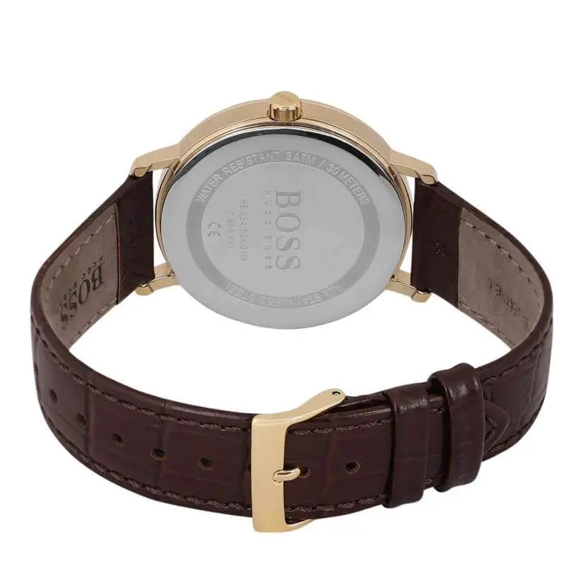 Hugo Boss Men’s Quartz Brown Leather Strap White Dial 40mm Watch 1513640