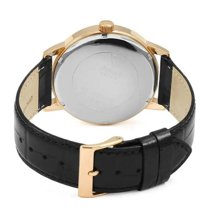 Guess Men’s Quartz Black Leather Strap White Dial 44mm Watch W0870G2