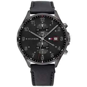 Tommy Hilfiger Men’s Quartz Black Leather Strap Black Dial 44mm Watch 1791711