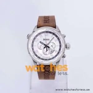Hugo Boss Men’s Quartz Brown Leather Strap Silver Dial 44mm Watch 1512739/2 UAE DUBAI AJMAN SHARJAH ABU DHABI RAS AL KHAIMA UMM UL QUWAIN ALAIN FUJAIRAH