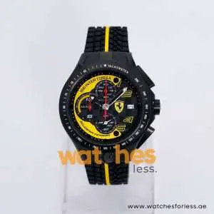 Ferrari Men’s Quartz Black & Yellow Silicone Strap Black & Yellow Dial 44mm Watch 0830078 UAE DUBAI AJMAN SHARJAH ABU DHABI RAS AL KHAIMA UMM UL QUWAIN ALAIN FUJAIRAH