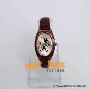 Elle Women’s Quartz Dark Brown Leather Strap Beige Dial 28mm Watch EL20005S05C UAE DUBAI AJMAN SHARJAH ABU DHABI RAS AL KHAIMA UMM UL QUWAIN ALAIN FUJAIRAH