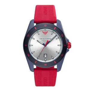 Emporio Armani Men’s Quartz Red Silicone Strap Silver Dial 44mm Watch AR11219 .UAE DUBAI AJMAN SHARJAH ABU DHABI RAS AL KHAIMA UMM UL QUWAIN ALAIN FUJAIRAH