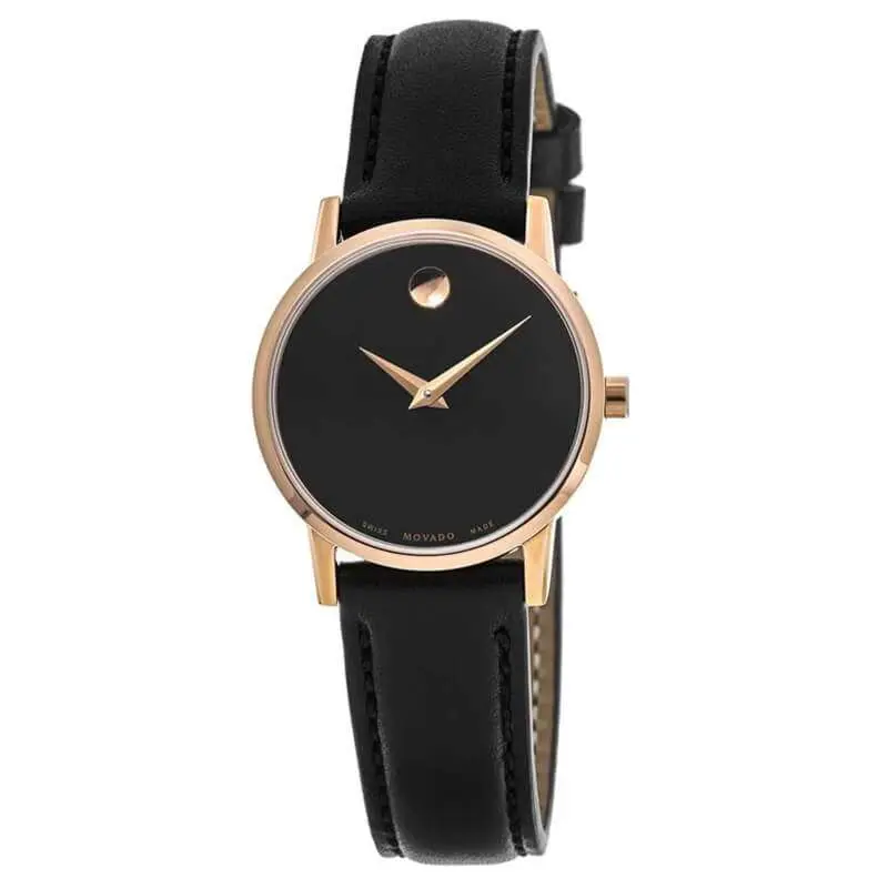 Movado Women’s Quartz Swiss Made Black Leather Strap Black Dial 28mm Watch 607276 UAE DUBAI AJMAN SHARJAH ABU DHABI RAS AL KHAIMA UMM UL QUWAIN ALAIN FUJAIRAH