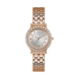 Guess Women’s Quartz Rose Gold Stainless Steel Silver Dial 34mm Watch W1062L3 UAE DUBAI AJMAN SHARJAH ABU DHABI RAS AL KHAIMA UMM UL QUWAIN ALAIN FUJAIRAH