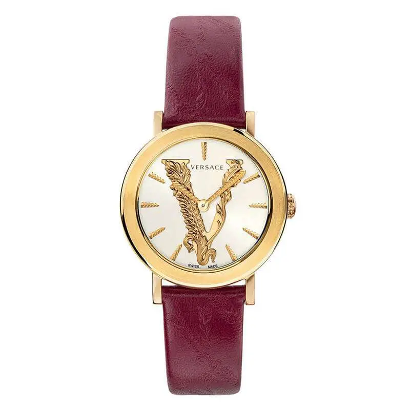 Versace Women’s Quartz Swiss Made Maroon Leather Strap White Dial 36mm Watch VEHC00219 UAE DUBAI AJMAN SHARJAH ABU DHABI RAS AL KHAIMA UMM UL QUWAIN ALAIN FUJAIRAH