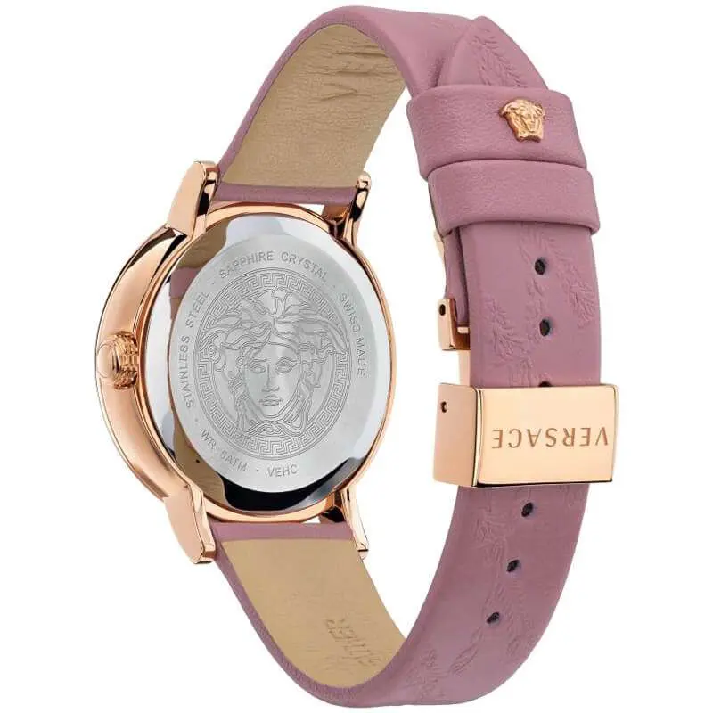 Versace Women’s Quartz Swiss Made Pink Leather Strap Grey Dial 36mm Watch VEHC00319 UAE DUBAI AJMAN SHARJAH ABU DHABI RAS AL KHAIMA UMM UL QUWAIN ALAIN FUJAIRAH