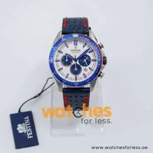 Festina Men’s Quartz Blue Leather Strap White Dial 44mm Watch F20377/1