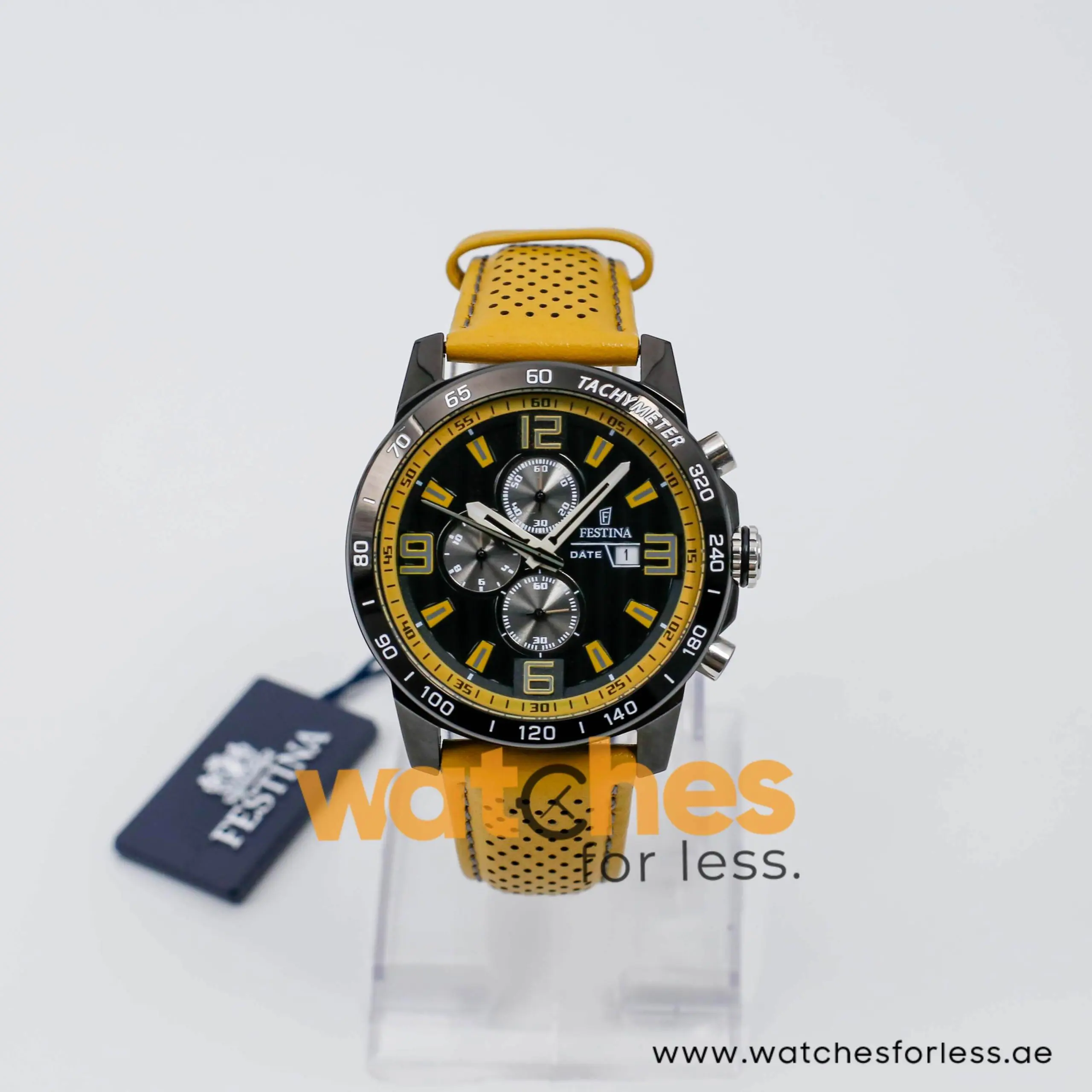 Festina Men’s Quartz Yellow Leather Strap Black Dial 45mm Watch F20339 UAE DUBAI AJMAN SHARJAH ABU DHABI RAS AL KHAIMA UMM UL QUWAIN ALAIN FUJAIRAH