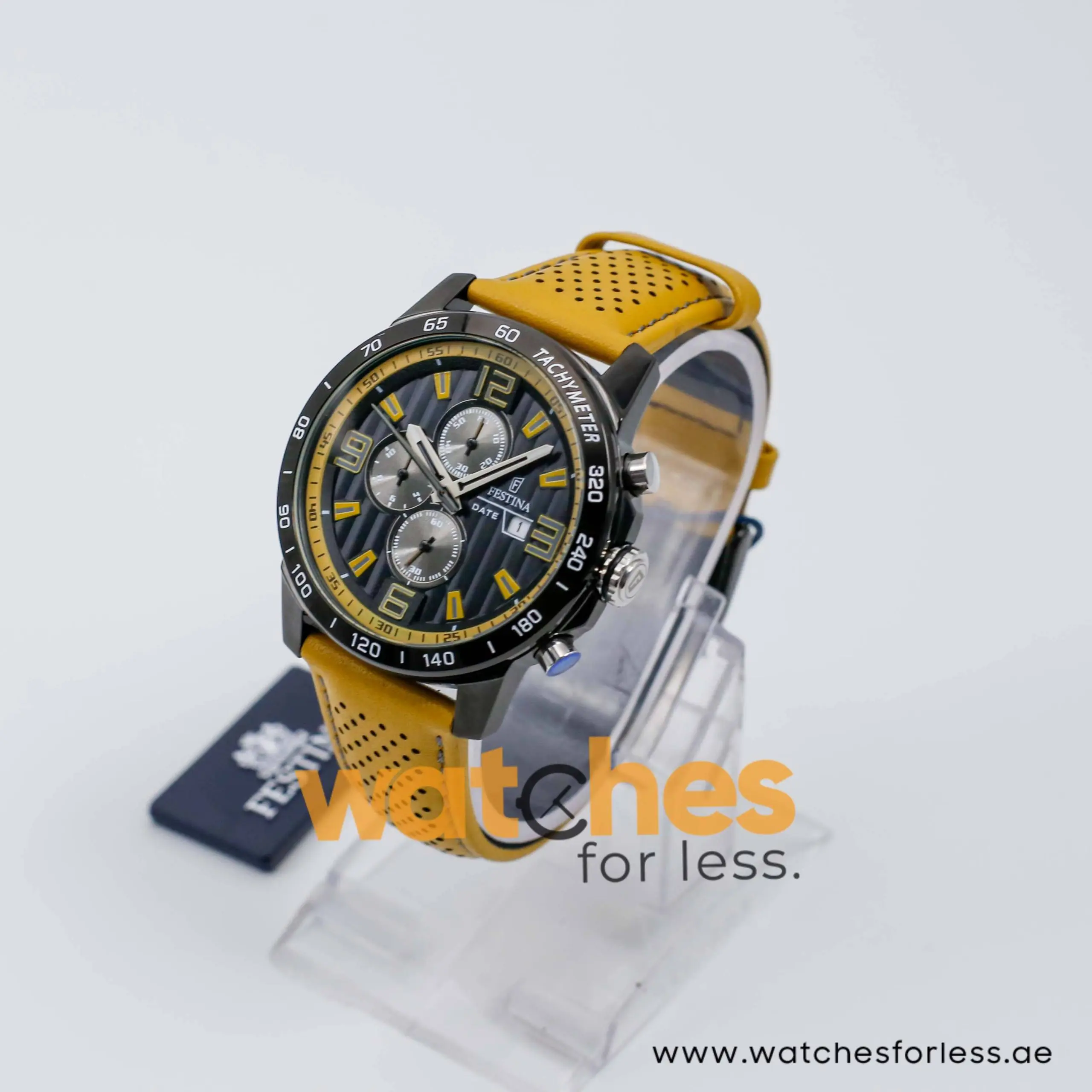 Festina Men’s Quartz Yellow Leather Strap Black Dial 45mm Watch F20339 UAE DUBAI AJMAN SHARJAH ABU DHABI RAS AL KHAIMA UMM UL QUWAIN ALAIN FUJAIRAH