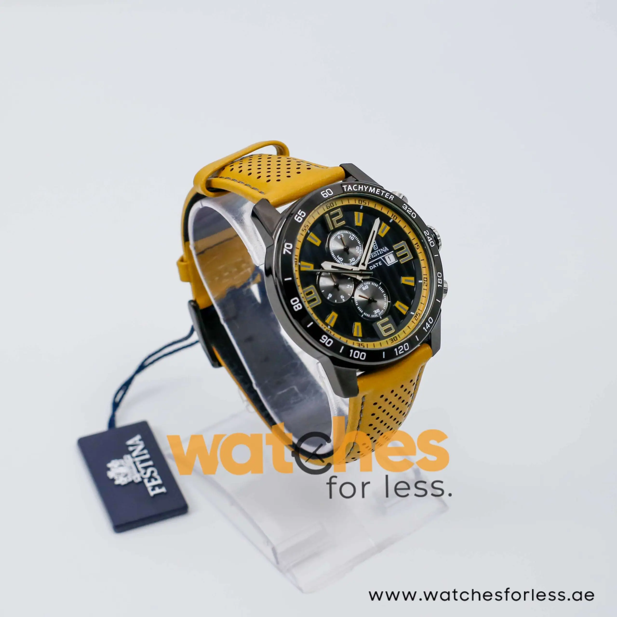 Festina Men’s Quartz Yellow Leather Strap Black Dial 45mm Watch F20339 UAE DUBAI AJMAN SHARJAH ABU DHABI RAS AL KHAIMA UMM UL QUWAIN ALAIN FUJAIRAH