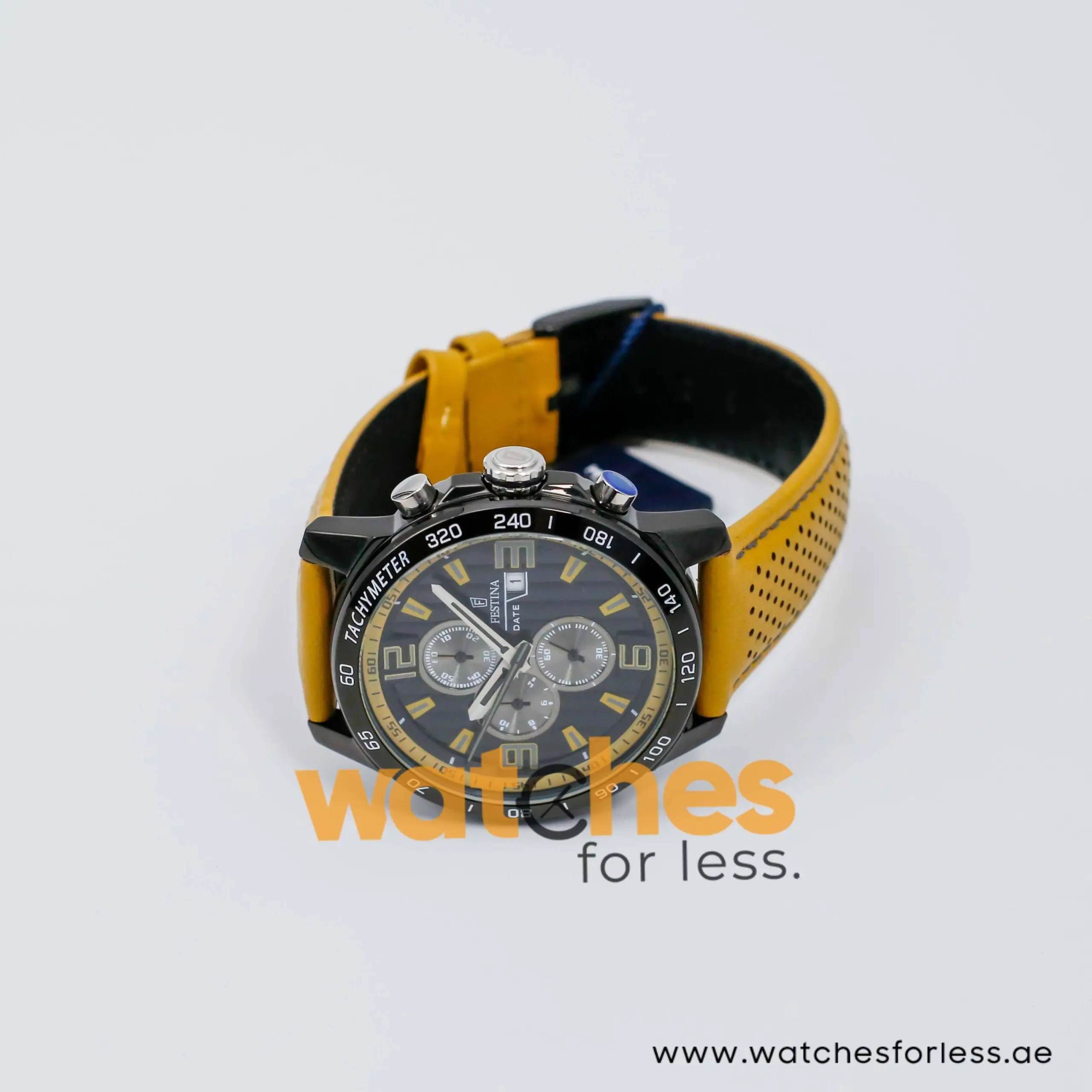 Festina Men’s Quartz Yellow Leather Strap Black Dial 45mm Watch F20339 UAE DUBAI AJMAN SHARJAH ABU DHABI RAS AL KHAIMA UMM UL QUWAIN ALAIN FUJAIRAH