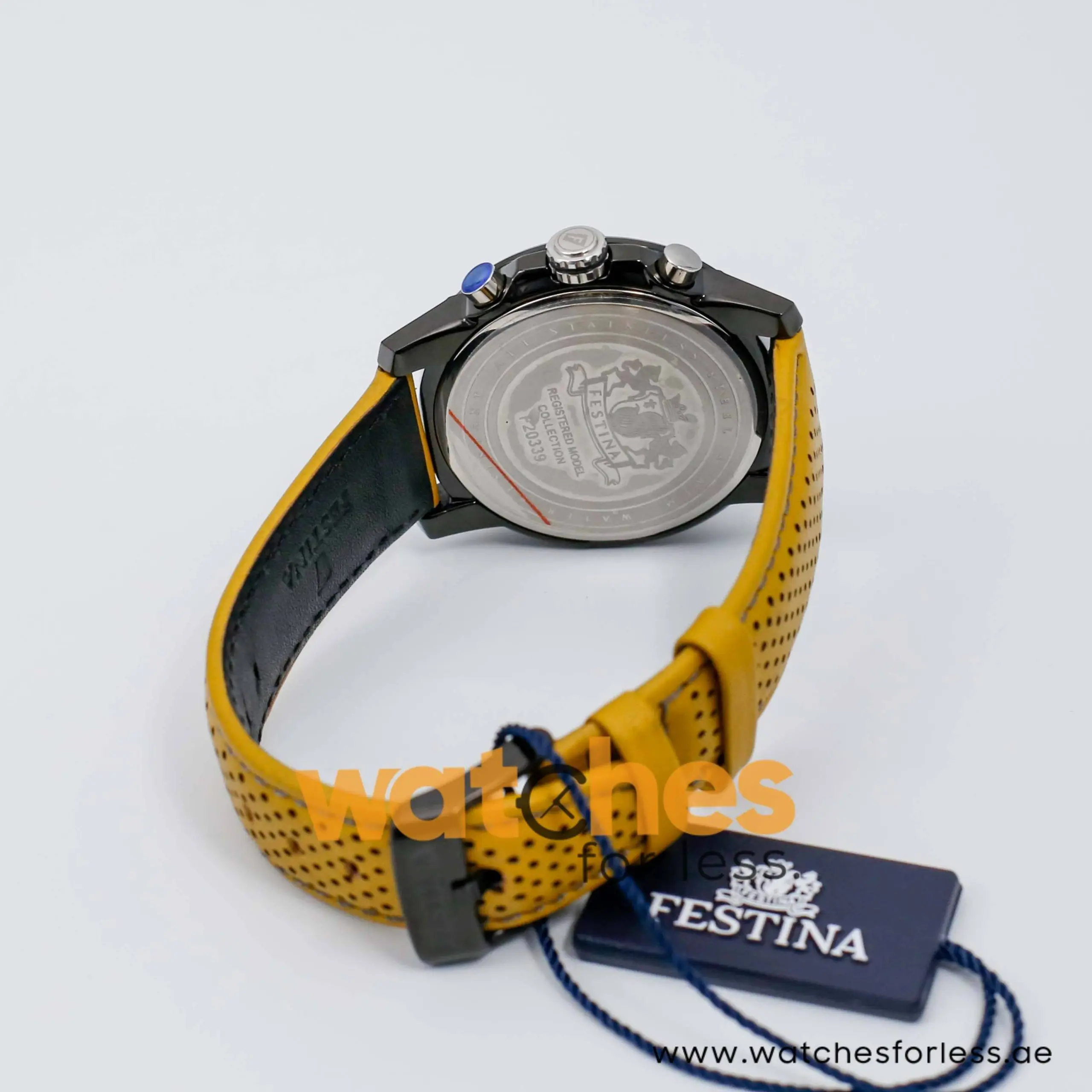 Festina Men’s Quartz Yellow Leather Strap Black Dial 45mm Watch F20339 UAE DUBAI AJMAN SHARJAH ABU DHABI RAS AL KHAIMA UMM UL QUWAIN ALAIN FUJAIRAH