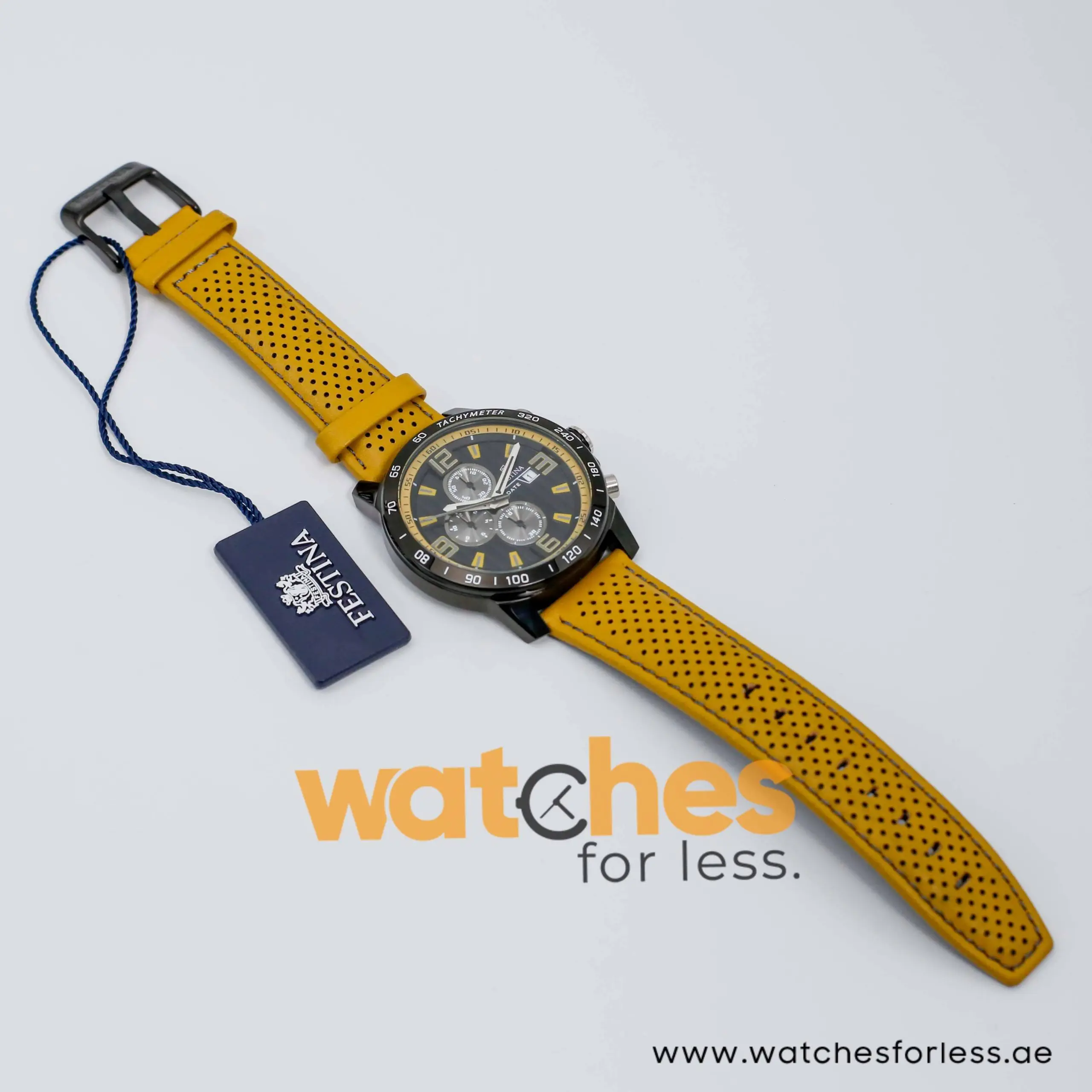 Festina Men’s Quartz Yellow Leather Strap Black Dial 45mm Watch F20339 UAE DUBAI AJMAN SHARJAH ABU DHABI RAS AL KHAIMA UMM UL QUWAIN ALAIN FUJAIRAH