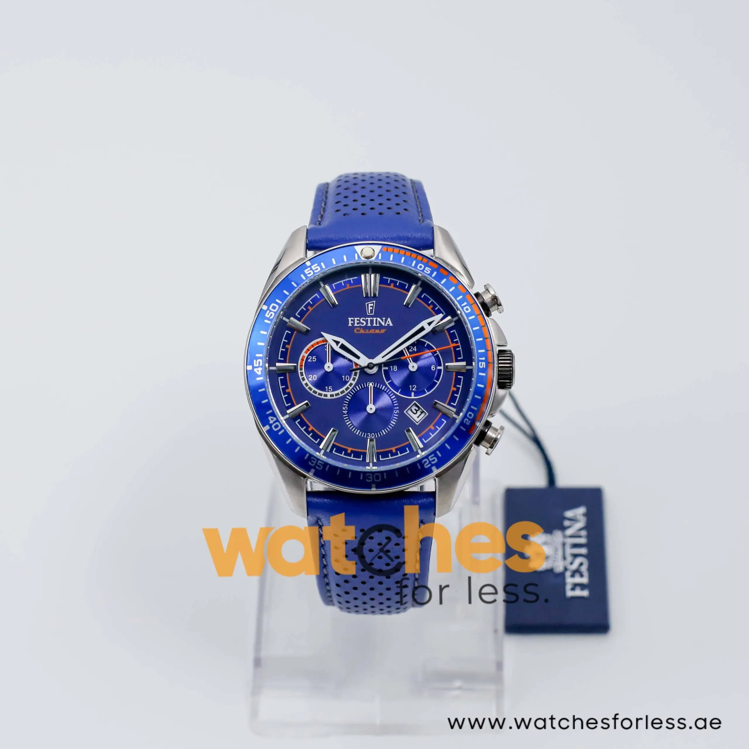 Festina Men’s Quartz Navy Blue Leather Strap Navy Blue Dial 44mm Watch F20377/4 UAE DUBAI AJMAN SHARJAH ABU DHABI RAS AL KHAIMA UMM UL QUWAIN ALAIN FUJAIRAH
