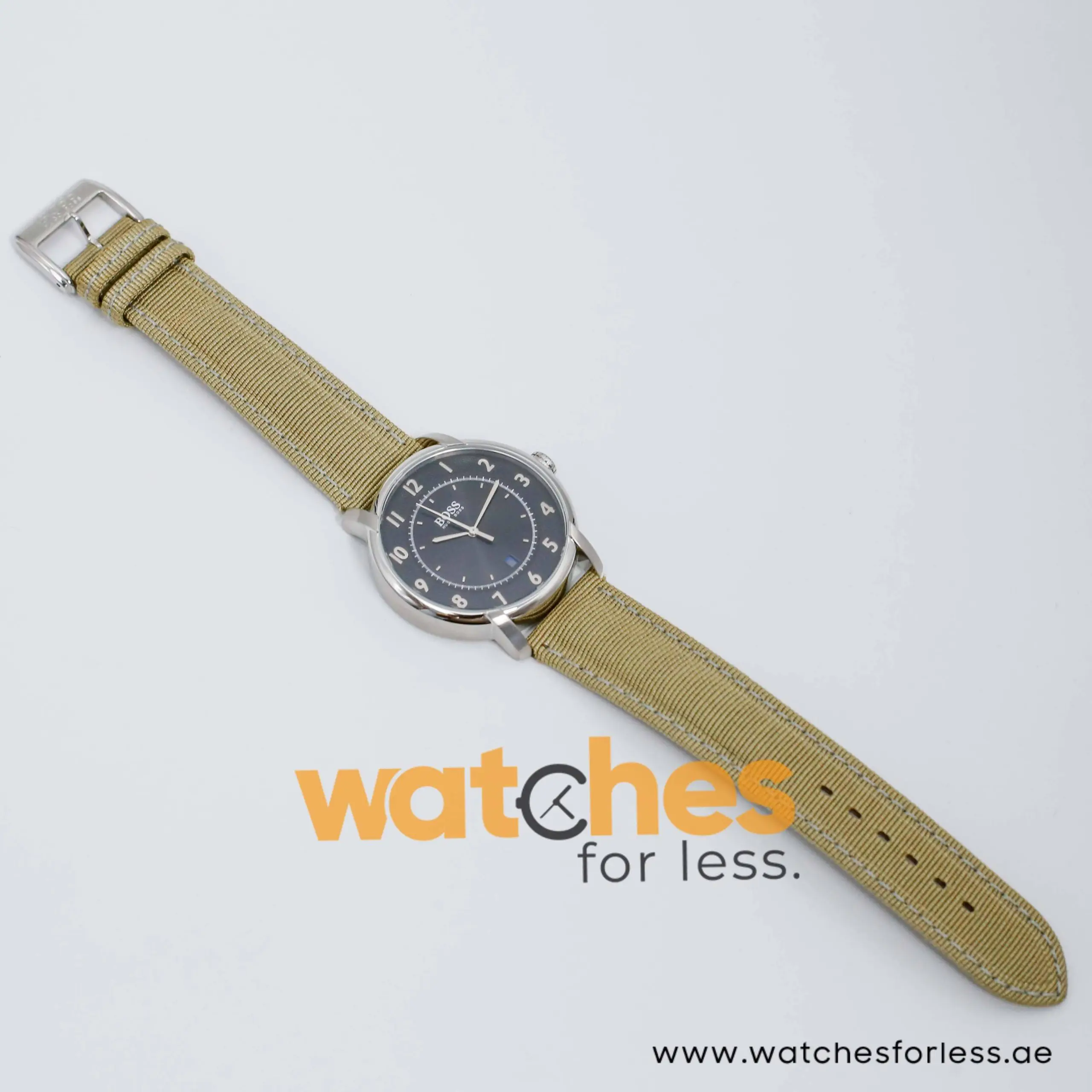 Hugo Boss Men’s Quartz Sage Green Nylon Strap Black Dial 40mm Watch HB.38.1.14.2061 UAE DUBAI AJMAN SHARJAH ABU DHABI RAS AL KHAIMA UMM UL QUWAIN ALAIN FUJAIRAH