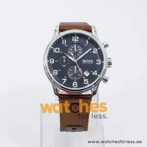 Hugo Boss Men’s Quartz Brown Nylon Strap Black Dial 44mm Watch 1512448/1 UAE DUBAI AJMAN SHARJAH ABU DHABI RAS AL KHAIMA UMM UL QUWAIN ALAIN FUJAIRAH