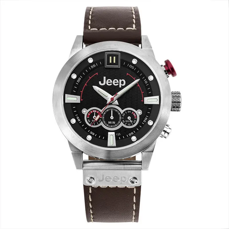 Jeep Men’s Quartz Brown Leather Strap Black Dial 44mm Watch JP15401 UAE DUBAI AJMAN SHARJAH ABU DHABI RAS AL KHAIMA UMM UL QUWAIN ALAIN FUJAIRAH