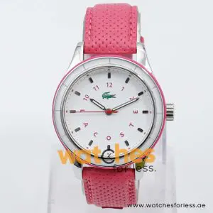 Lacoste Women’s Quartz Pink Leather Strap White Dial 38mm Watch 2000741 UAE DUBAI AJMAN SHARJAH ABU DHABI RAS AL KHAIMA UMM UL QUWAIN ALAIN FUJAIRAH