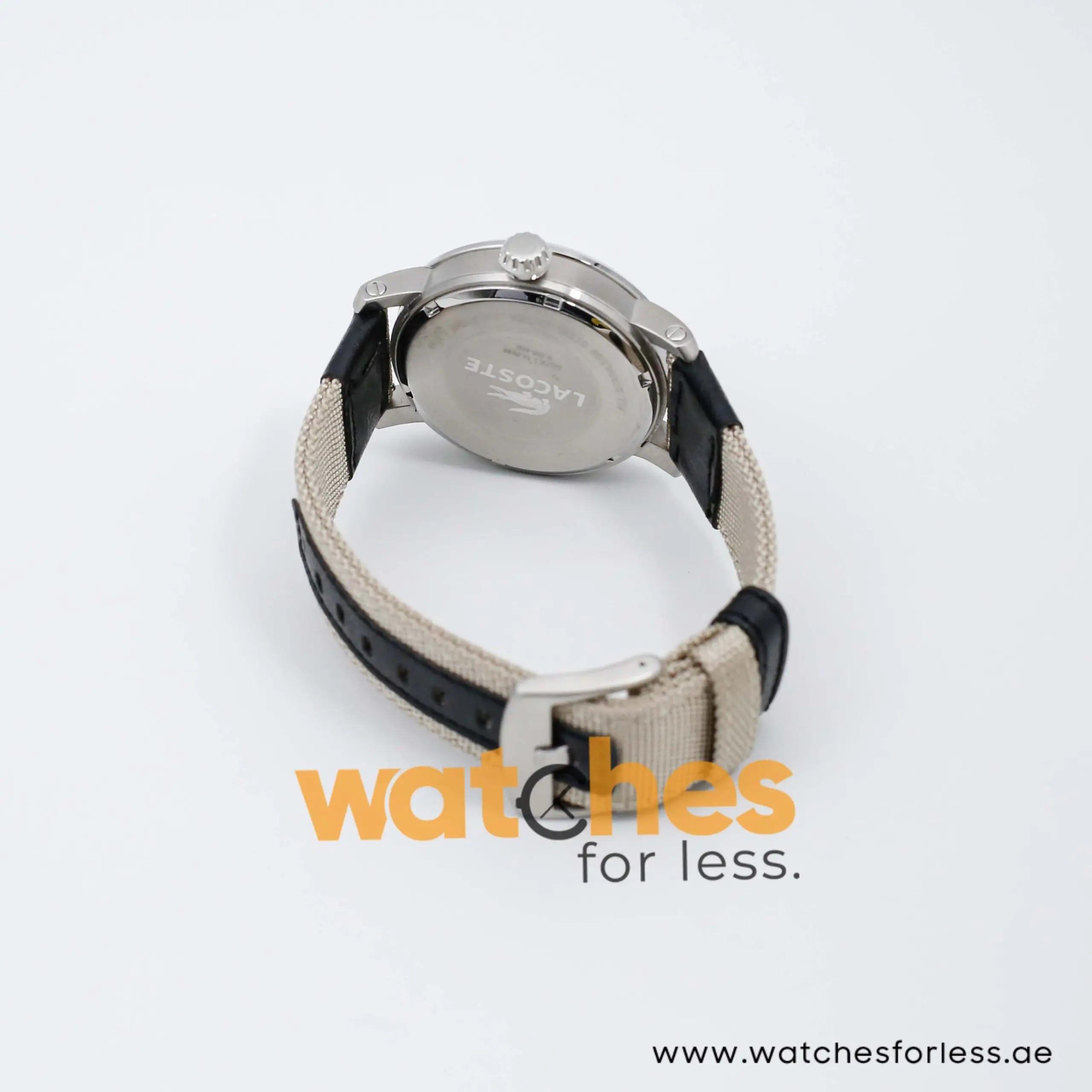 Lacoste Men’s Quartz Sand Nylon Strap Silver Dial 43mm Watch 2010340/1 UAE DUBAI AJMAN SHARJAH ABU DHABI RAS AL KHAIMA UMM UL QUWAIN ALAIN FUJAIRAH