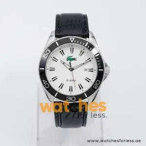 Lacoste Men’s Quartz Black Leather Strap White Dial 43mm Watch 2010442 UAE DUBAI AJMAN SHARJAH ABU DHABI RAS AL KHAIMA UMM UL QUWAIN ALAIN FUJAIRAH
