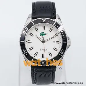 Lacoste Men’s Quartz Black Leather Strap White Dial 43mm Watch 2010442 UAE DUBAI AJMAN SHARJAH ABU DHABI RAS AL KHAIMA UMM UL QUWAIN ALAIN FUJAIRAH