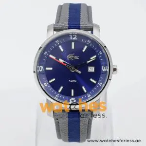 Lacoste Men’s Quartz Two Tone Nylon Strap Blue Dial 43mm Watch 2000463 UAE DUBAI AJMAN SHARJAH ABU DHABI RAS AL KHAIMA UMM UL QUWAIN ALAIN FUJAIRAH