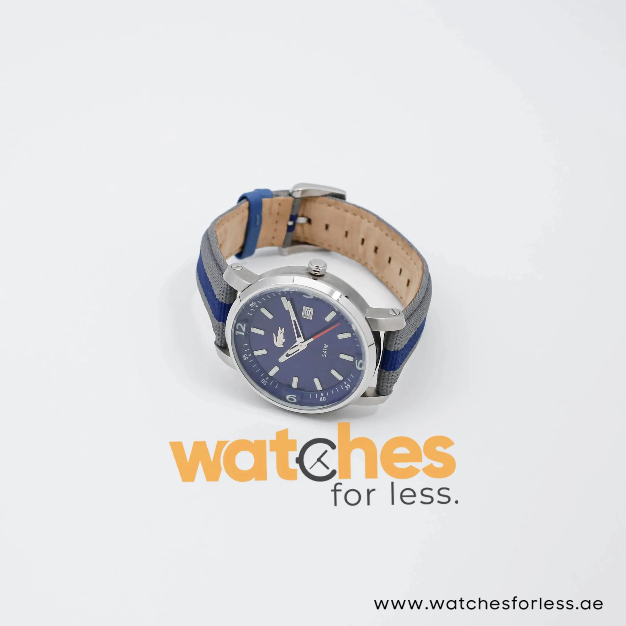 Lacoste Men’s Quartz Two Tone Nylon Strap Blue Dial 43mm Watch 2000463 UAE DUBAI AJMAN SHARJAH ABU DHABI RAS AL KHAIMA UMM UL QUWAIN ALAIN FUJAIRAH