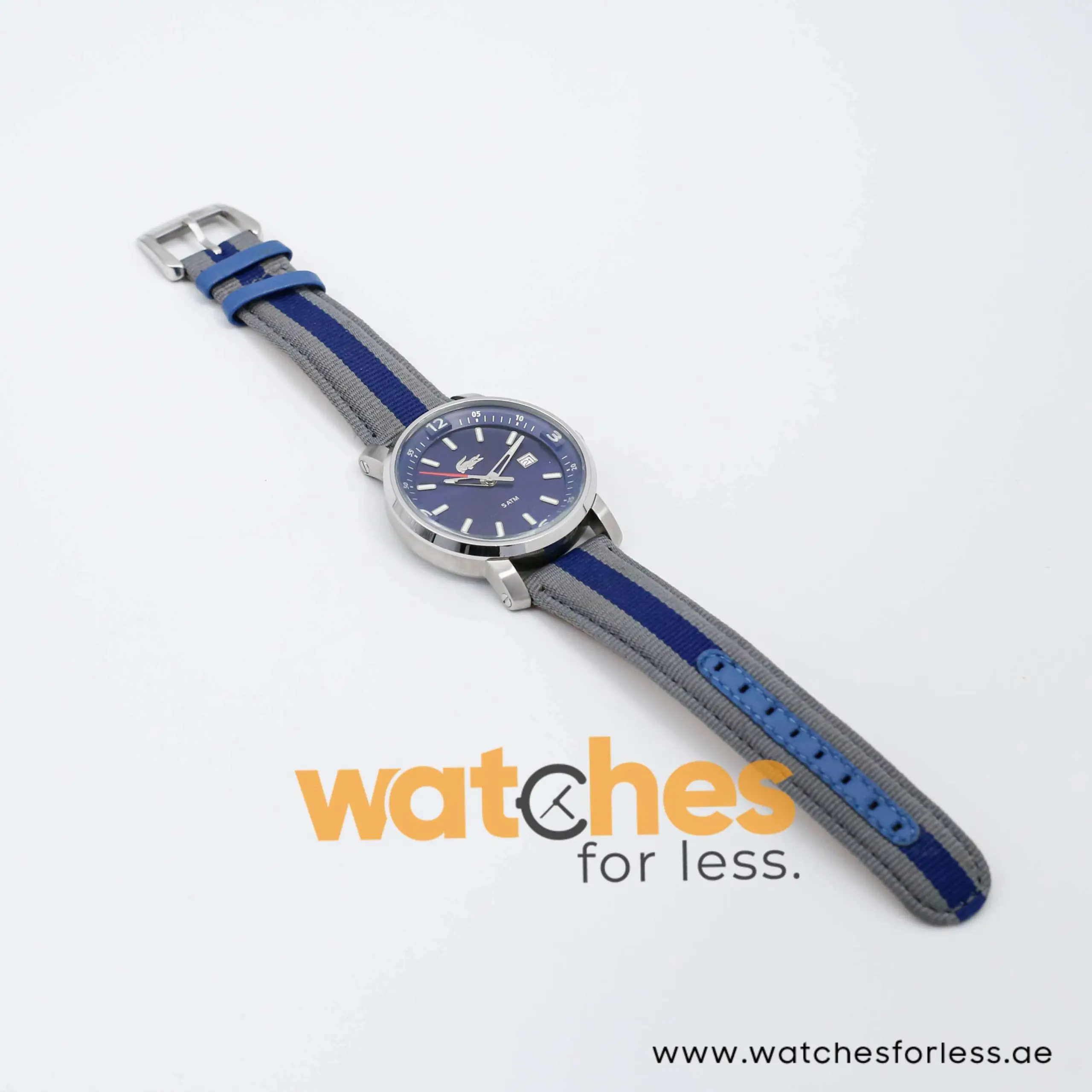 Lacoste Men’s Quartz Two Tone Nylon Strap Blue Dial 43mm Watch 2000463 UAE DUBAI AJMAN SHARJAH ABU DHABI RAS AL KHAIMA UMM UL QUWAIN ALAIN FUJAIRAH