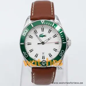Lacoste Men’s Quartz Brown Leather Strap White Dial 43mm Watch 2010493 UAE DUBAI AJMAN SHARJAH ABU DHABI RAS AL KHAIMA UMM UL QUWAIN ALAIN FUJAIRAH