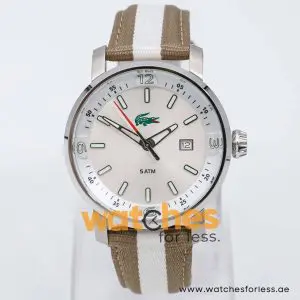 Lacoste Men’s Quartz Two Tone Nylon Strap Silver Sunray Dial 43mm Watch 2000463/1 UAE DUBAI AJMAN SHARJAH ABU DHABI RAS AL KHAIMA UMM UL QUWAIN ALAIN FUJAIRAH