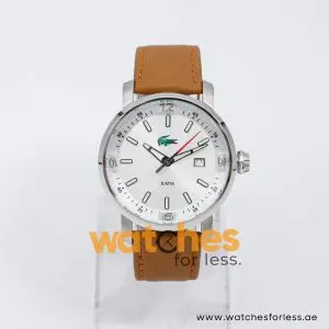 Lacoste Men’s Quartz Brown Leather Strap Silver Sunray Dial 43mm Watch 2010340