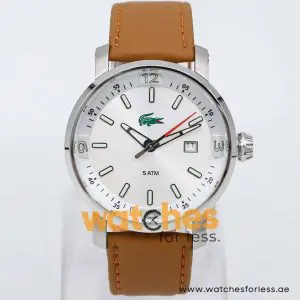 Lacoste Men’s Quartz Brown Leather Strap Silver Sunray Dial 43mm Watch 2010340