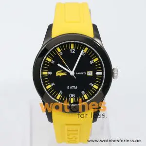 Lacoste Men’s Quartz Yellow Silicone Strap Black Dial 42mm Watch 2010673 UAE DUBAI AJMAN SHARJAH ABU DHABI RAS AL KHAIMA UMM UL QUWAIN ALAIN FUJAIRAH