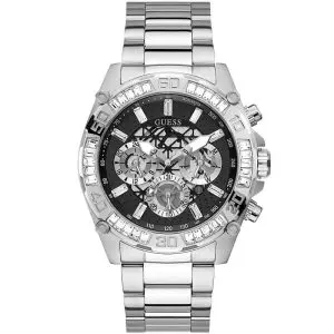 Guess Men’s Quartz Silver Stainless Steel Black Dial 46mm Watch GW0390G1 UAE DUBAI AJMAN SHARJAH ABU DHABI RAS AL KHAIMA UMM UL QUWAIN ALAIN FUJAIRAH
