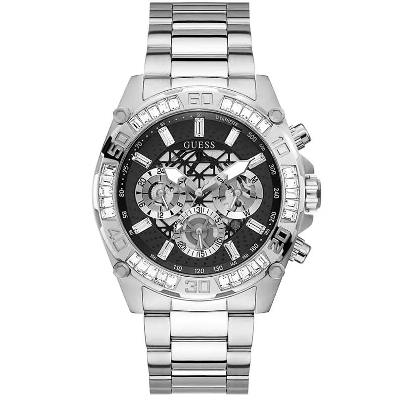 Guess Men’s Quartz Silver Stainless Steel Black Dial 46mm Watch GW0390G1 UAE DUBAI AJMAN SHARJAH ABU DHABI RAS AL KHAIMA UMM UL QUWAIN ALAIN FUJAIRAH