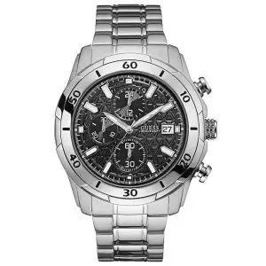 Guess Men’s Quartz Silver Stainless Steel Black Dial 46mm Watch W0598G2 UAE DUBAI AJMAN SHARJAH ABU DHABI RAS AL KHAIMA UMM UL QUWAIN ALAIN FUJAIRAH