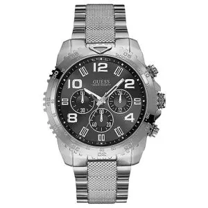 Guess Men’s Quartz Silver Stainless Steel Black Dial 46mm Watch W0598G2 UAE DUBAI AJMAN SHARJAH ABU DHABI RAS AL KHAIMA UMM UL QUWAIN ALAIN FUJAIRAH