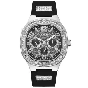 Guess Men’s Quartz Black Silicone Strap Silver Dial 46mm Watch GW0641G1 UAE DUBAI AJMAN SHARJAH ABU DHABI RAS AL KHAIMA UMM UL QUWAIN ALAIN FUJAIRAH