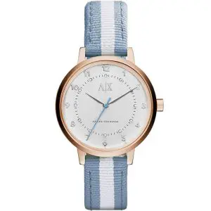 Armani Exchange Women’s Quartz Two Tone Nylon Strap Silver Dial 39mm Watch AX5366 UAE DUBAI AJMAN SHARJAH ABU DHABI RAS AL KHAIMA UMM UL QUWAIN ALAIN FUJAIRAH