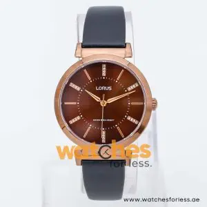 Lorus by Seiko Women’s Quartz Black Leather Strap Brown Dial 34mm Watch RG207LX9