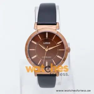 Lorus by Seiko Women’s Quartz Black Leather Strap Brown Dial 34mm Watch RG207LX9