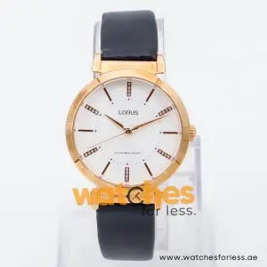 Lorus by Seiko Women’s Quartz Black Leather Strap Silver Dial 34mm Watch RG208LX9
